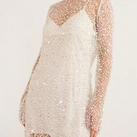 White Elegant Women's Glitter Crystal Two Piece Mini Dress - Picture 1 of 8